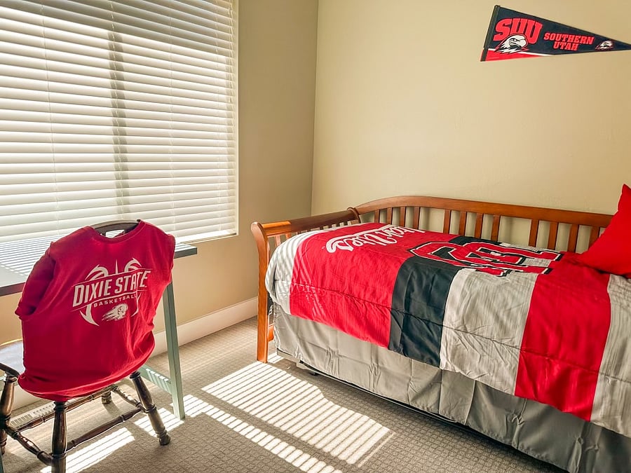 Whether you are working, studying, or snoozing, this bedroom is far superior and peaceful to the dorms.