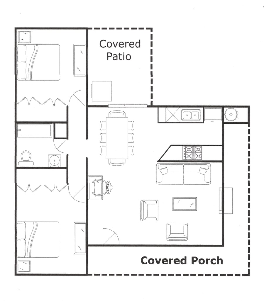 Current floor plan. Existing table seats 4.
