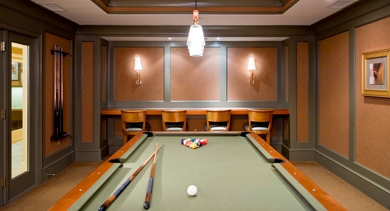 Pool table in game room