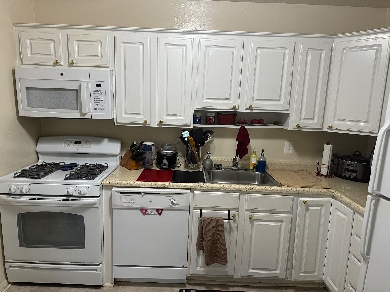 Kitchen with dishwasher, built in microwave and Gas stovetop. 