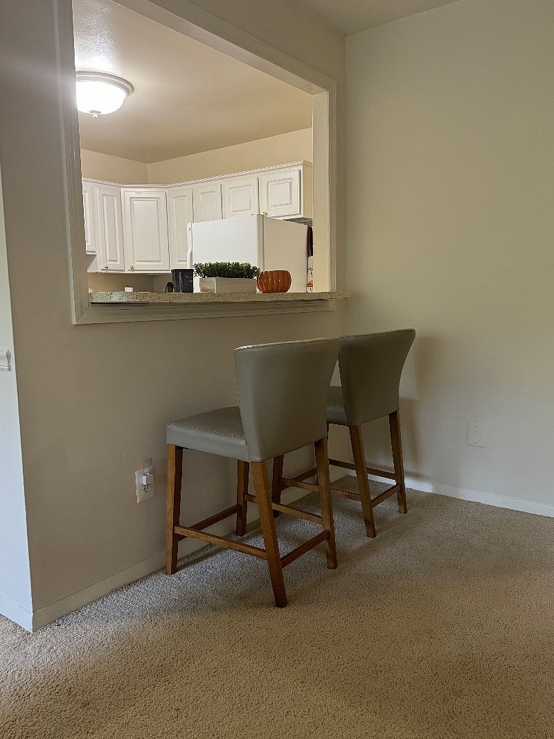 Eat up bar pass through from kitchen to living area 