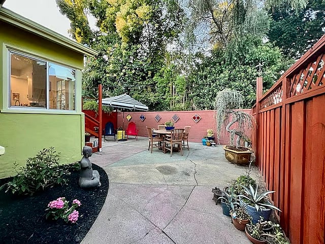 Fully furnished patio. Private, fenced and wonderful. 