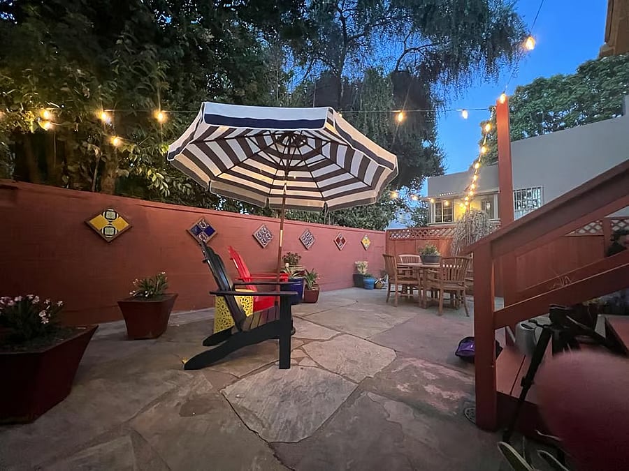 Patio in the evening. The warm evenings of the late Indian summer in our area are a delight in this furnished patio. 