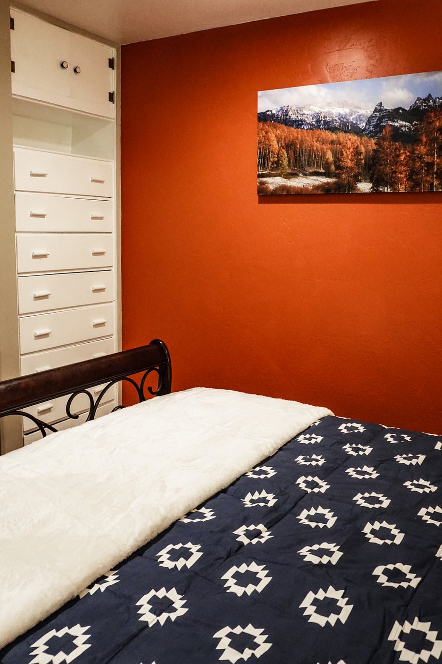Built-in dresser in primary bedroom