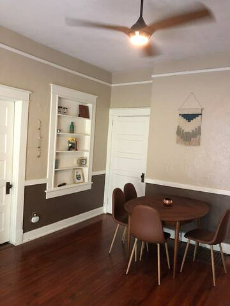 Dining table in the living room area