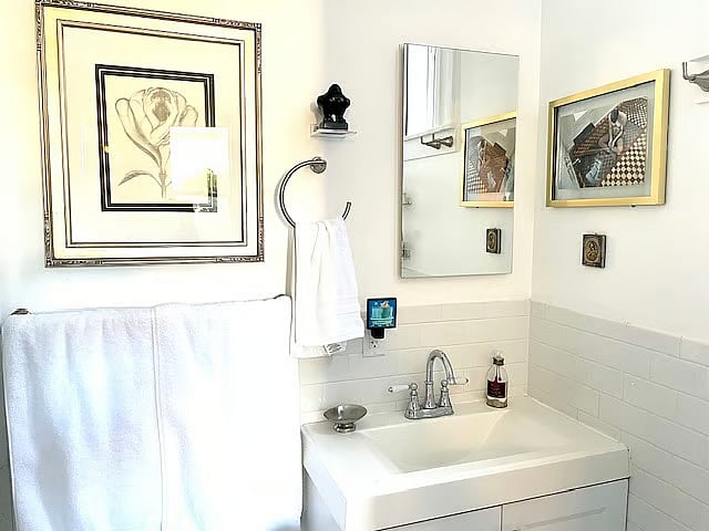 Modern bathroom with Victorian elements for charm and character.