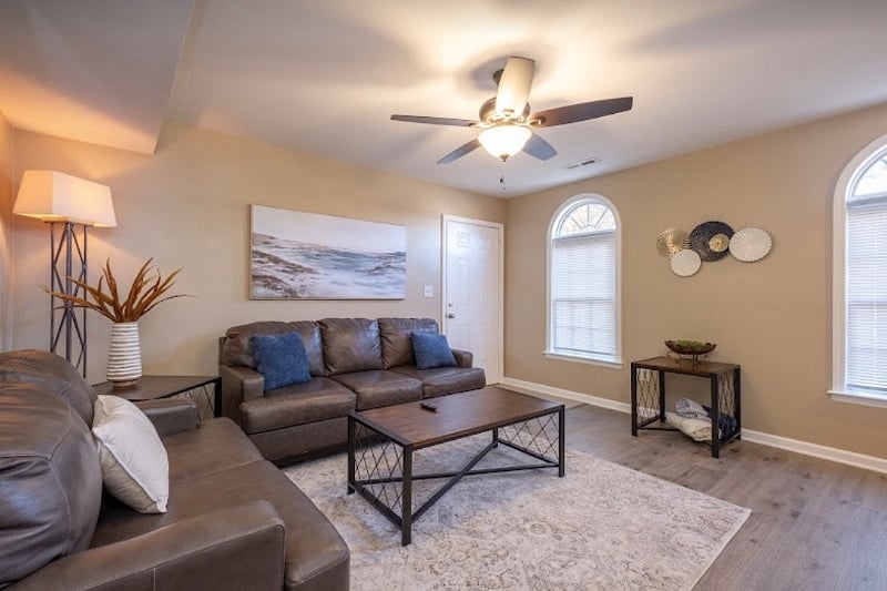 Comfortable living room with flatscreen TV.