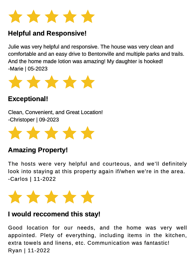 A few reviews from other guests/renters