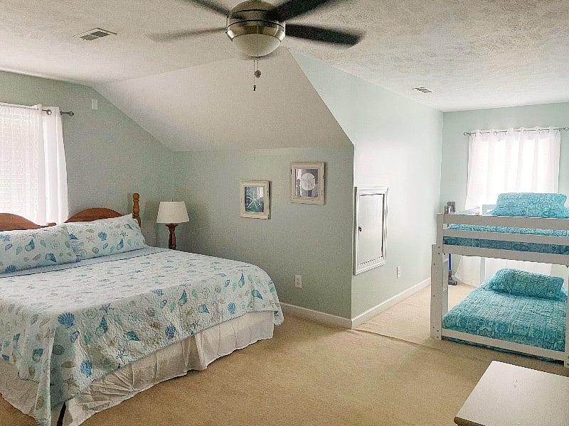 Bedroom 2 (upstairs) with king size bed and bunk beds