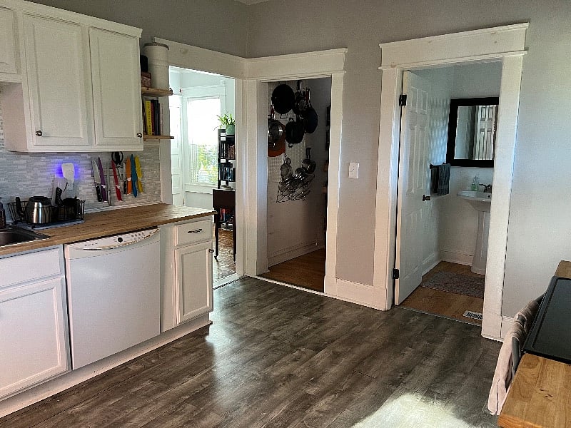 Kitchen, Pantry, and Half Bath