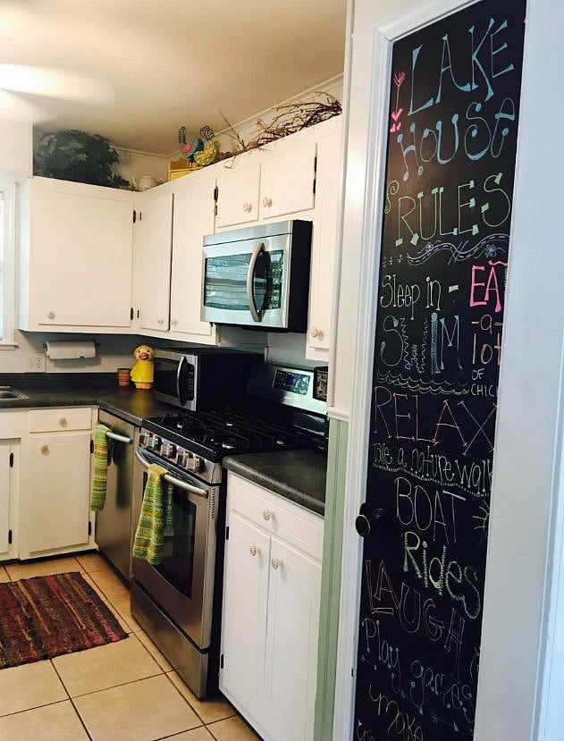 kitchen has gas stove, dishwasher, microwave, air fryer, regular coffee make, and Keurig.