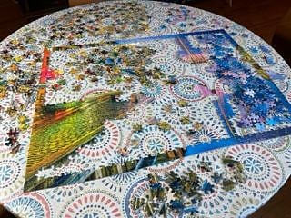 Feel free to help out with a jigsaw puzzle in your down time!