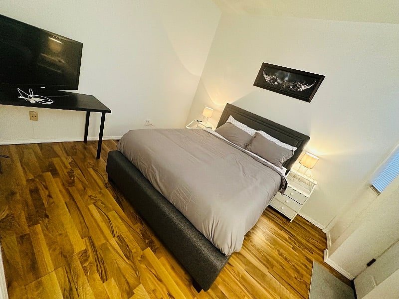 45 inch television, end tables with storage, electrical and usb outlet 
