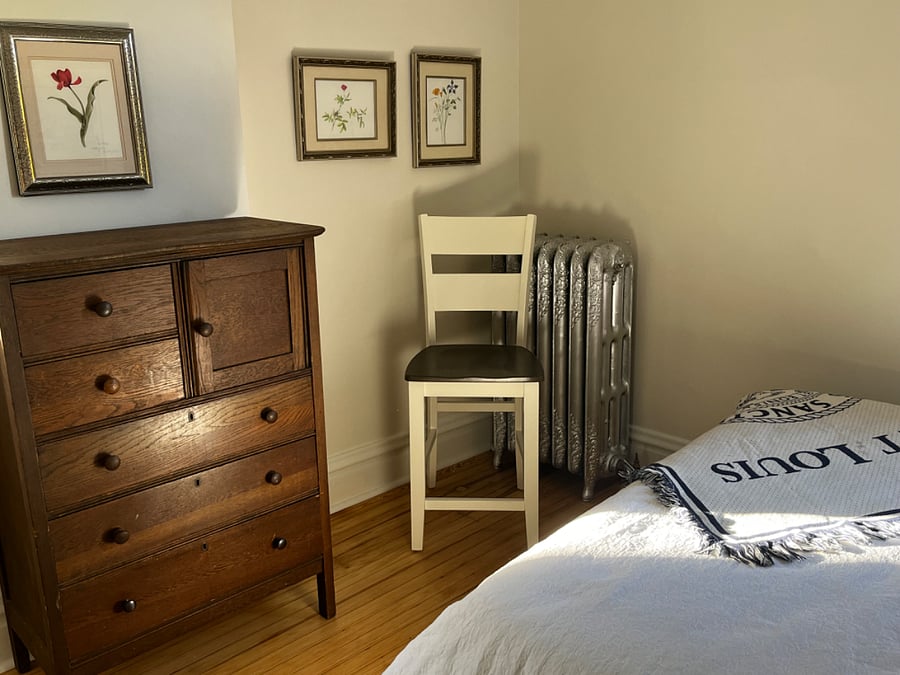 Bedroom interior: radiator heat