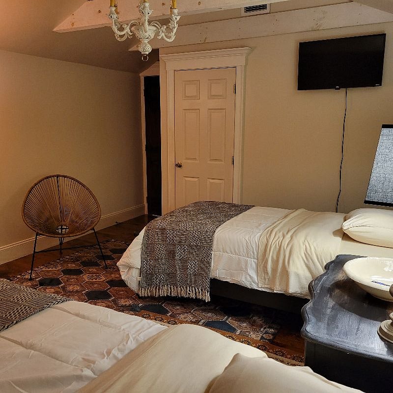 Twin beds occupy this room includes smart tv and darkening curtains. The twin beds can be placed together for a king size bed.