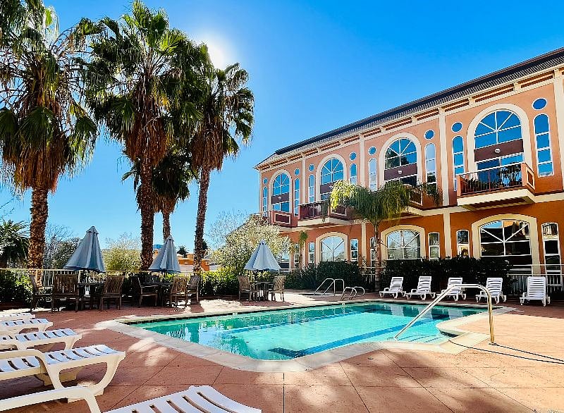 Relax by the pool and hot tub with beautiful views