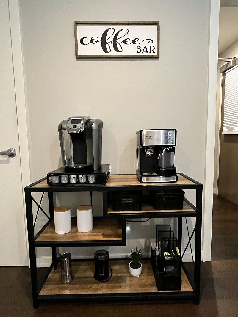 Coffee bar w/ Keurig, Espresso Machine, Moka Pot