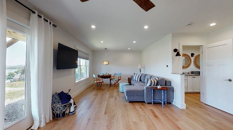 Lower level with "wood look" tile and radiant heat.