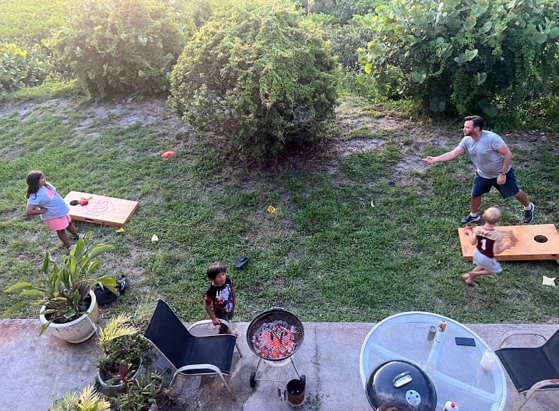 Grilling patio w play area.