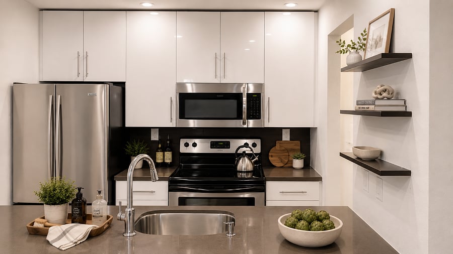 Kitchen with stainless steel appliances