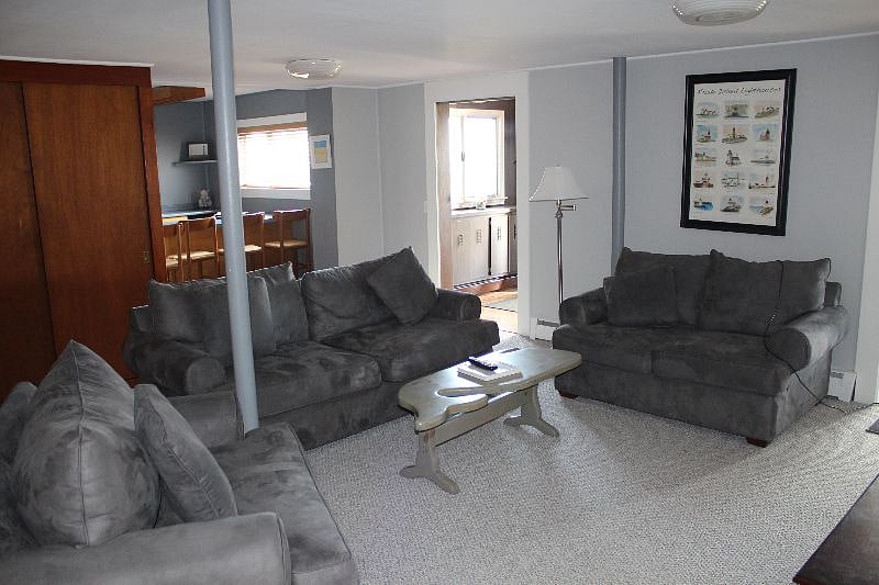 Living room with an adjacent bar