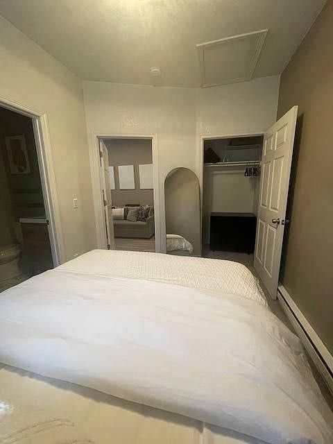Bedroom looking out onto living