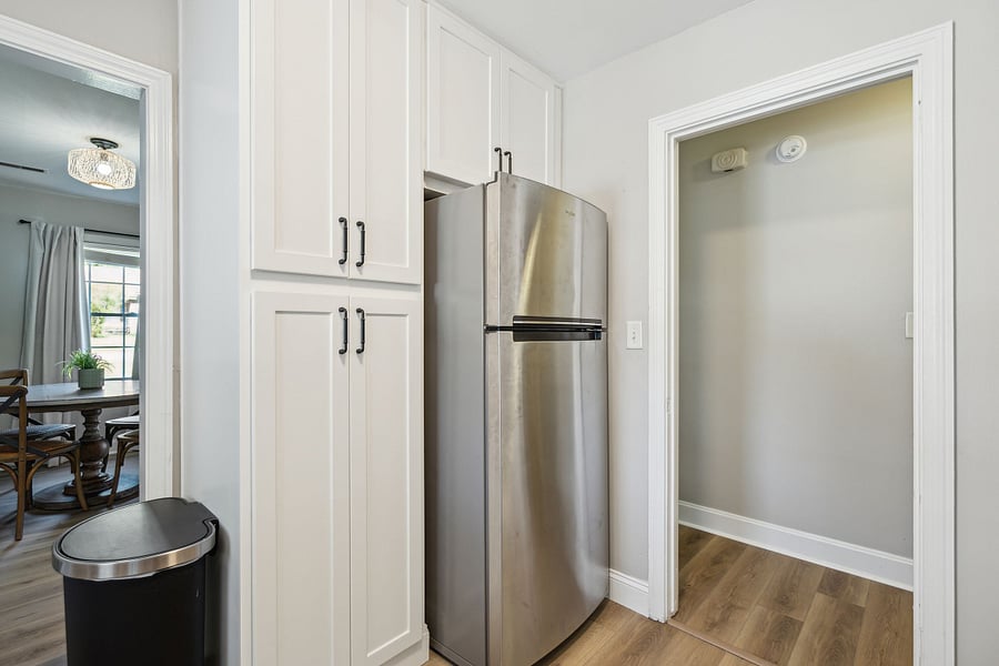 The newly renovated kitchen comes fully stocked with everything you need, including modern appliances. Coffee maker, hot water kettle, and starter coffee, cream and sugar provided!