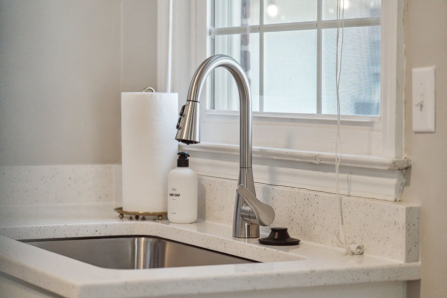 The newly renovated kitchen comes fully stocked with everything you need, including modern appliances. Coffee maker, hot water kettle, and starter coffee, cream and sugar provided!