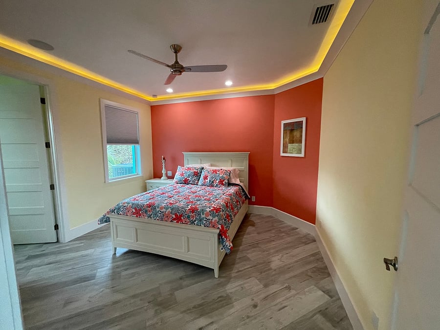 Bedroom with a Queen size bed and attached Bath