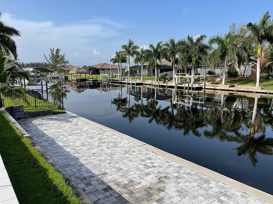 Concrete patio at the canal