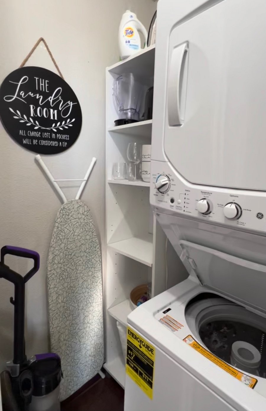 Washer and dryer in the unit.with initial supply of detergents 
