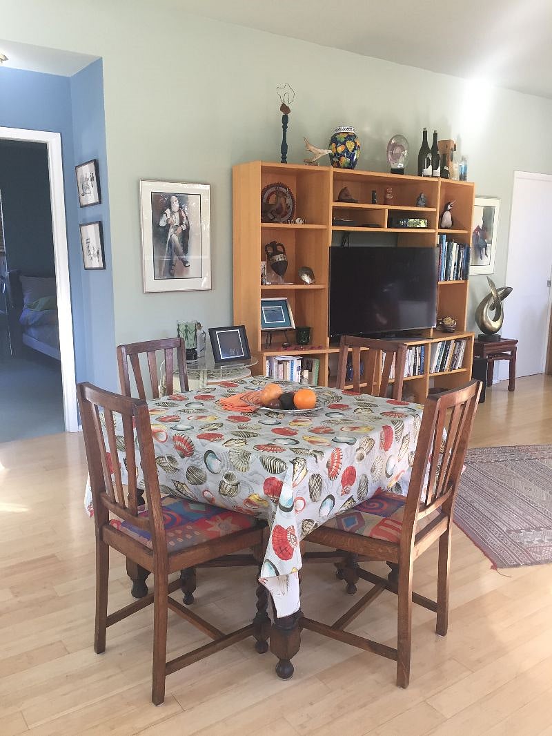 Extendable dining table is part of the open plan living space.