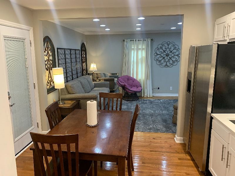 Looking through kitchen to living room