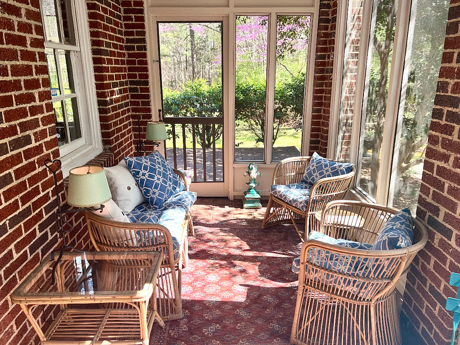 Screened porch with woods view (connects with front room and open front porch)