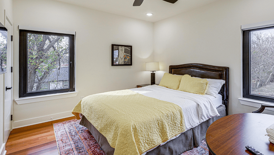 Queen bed, ensuite closet, blackout shades, smart TV