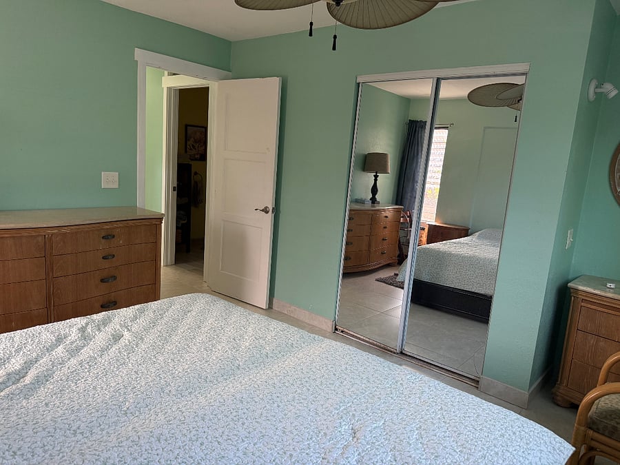 Bedroom: abundant storage, AC (window unit)