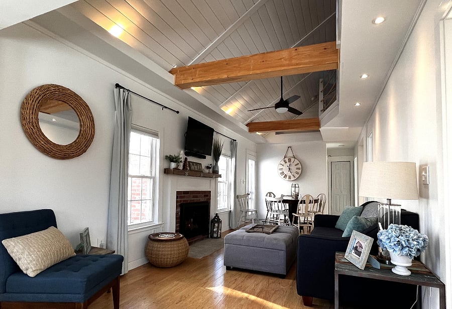 Enjoy year-round comfort in recently renovated cottage with heating, air conditioning, and a cozy gas fireplace.