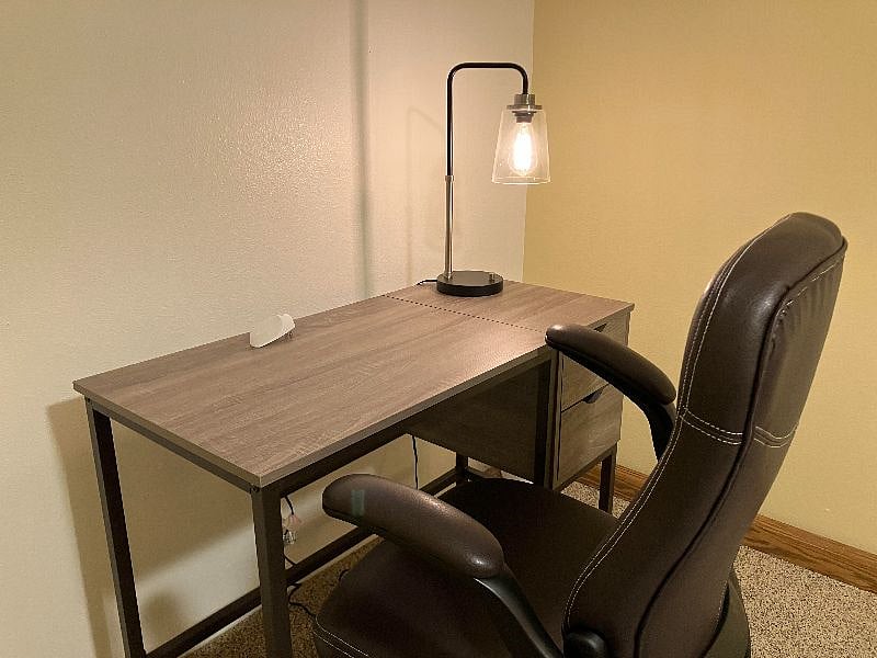 Desk in basement bedroom