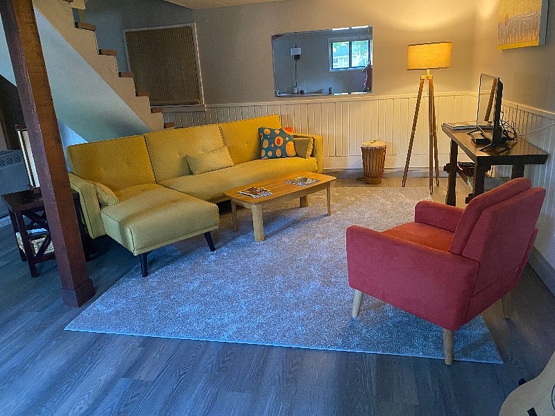 living area downstairs in cottage.
