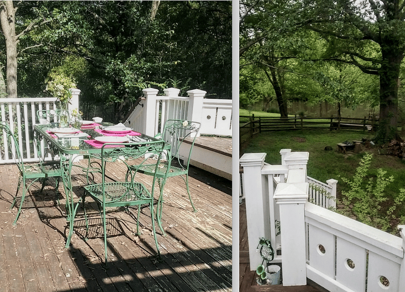 Outdoor dining overlooking a small private lake!