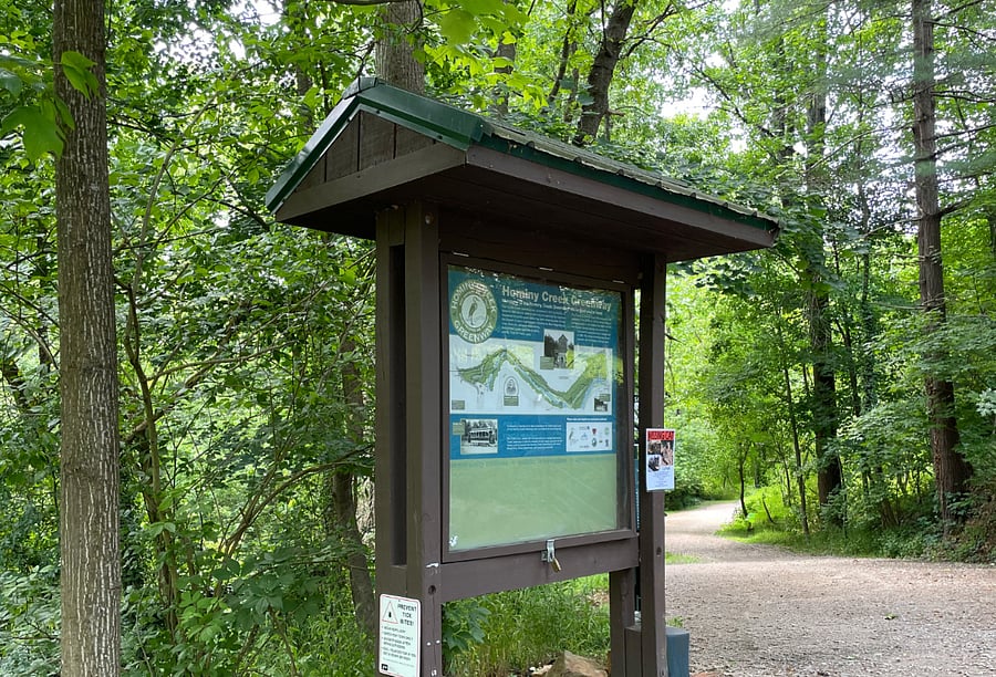 Hominy Creek Greenway trailhead across the street