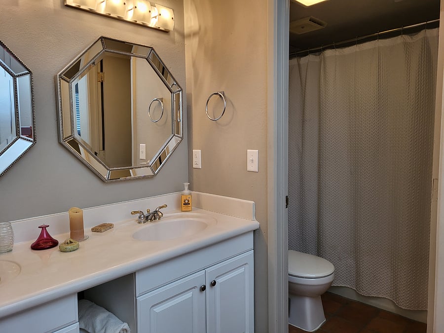 Master bathroom with double sinks and tub/shower