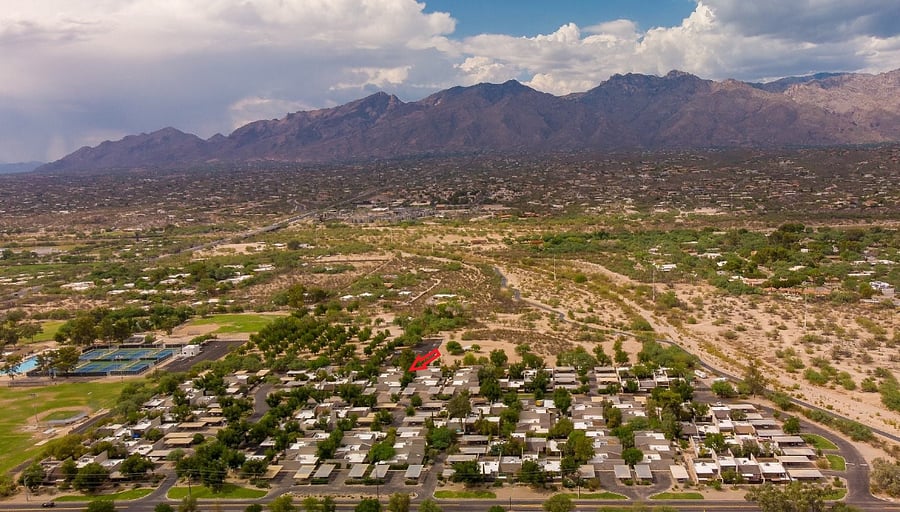 Aerial view of Orchard River, showing location of townhome at the north end of the community