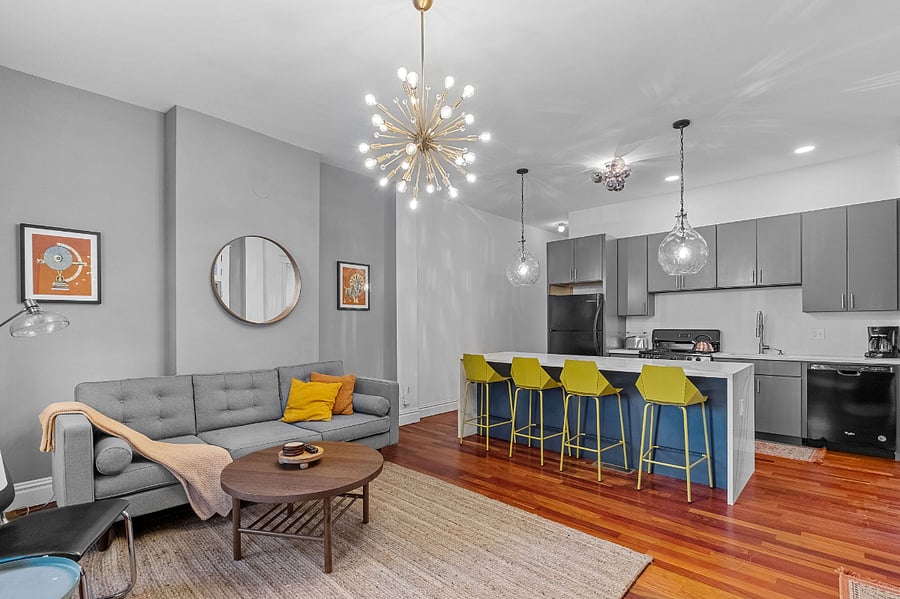 Updated living area with tall ceilings!