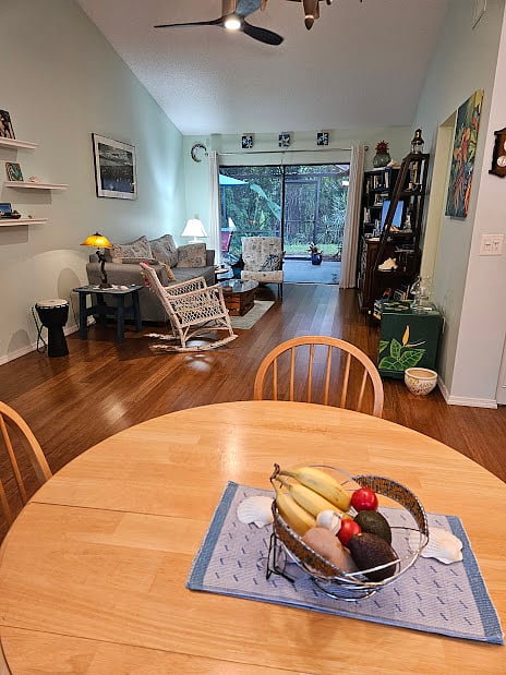 Dining area and living room. Bamboo floors throughout.
