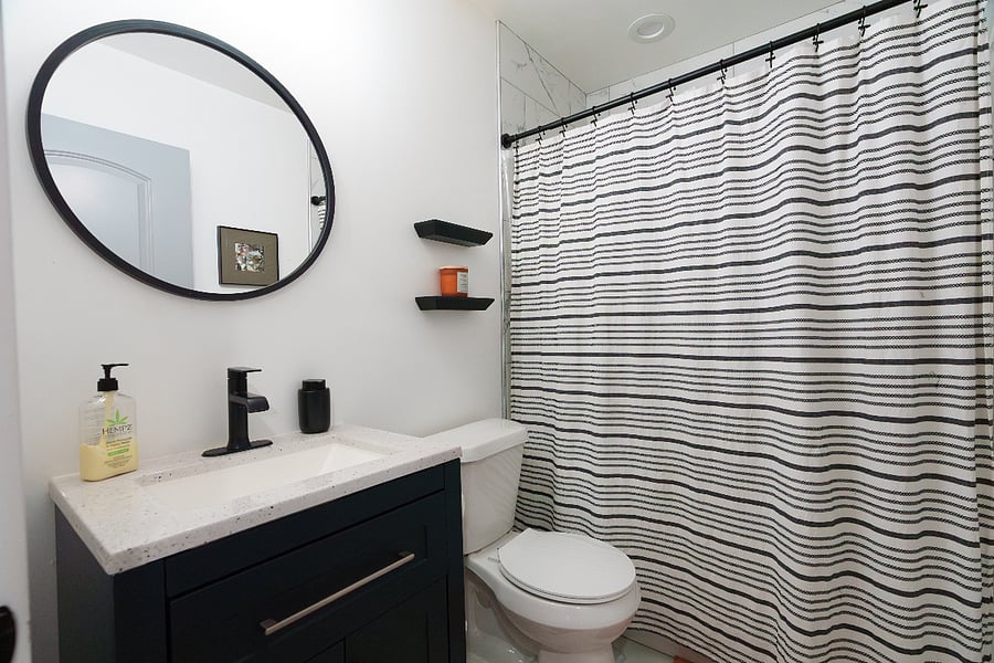 Main level bathroom off the bunkbed room