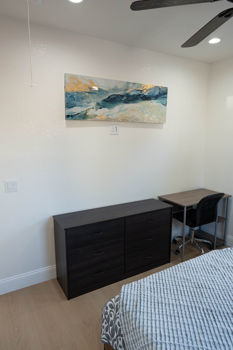 Desk and dresser in bedroom