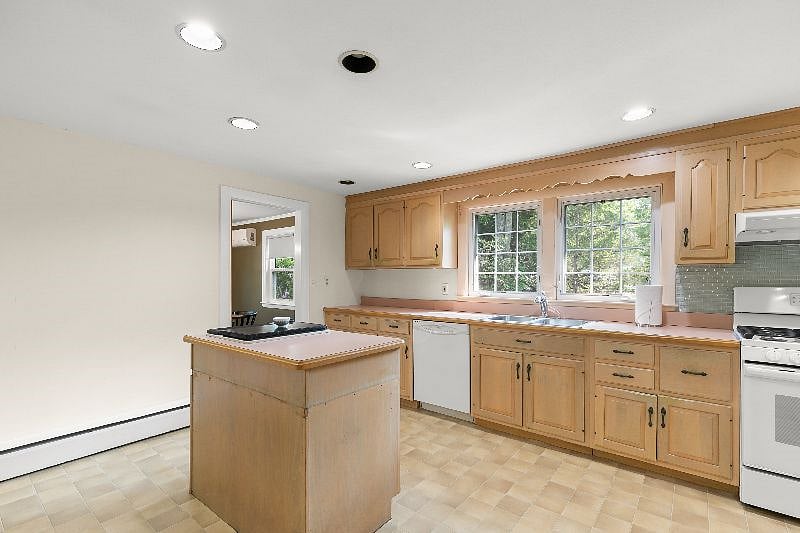 Kitchen looking into dining room.