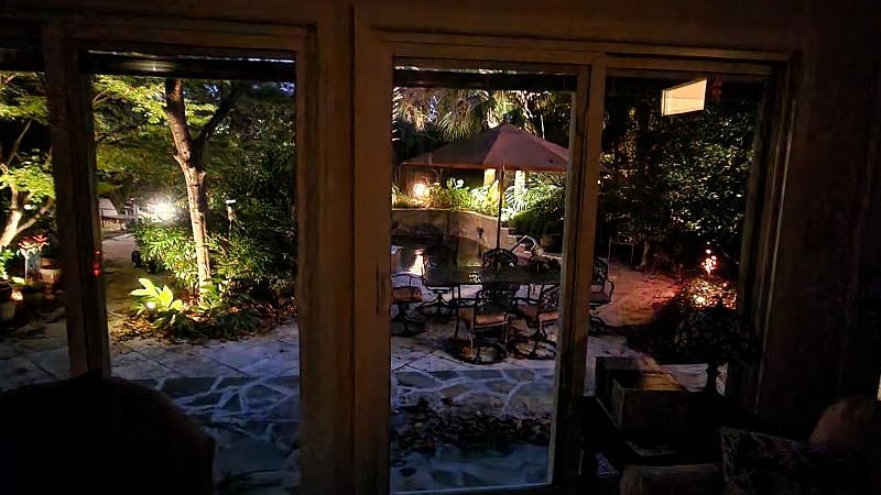 view to the outside at night