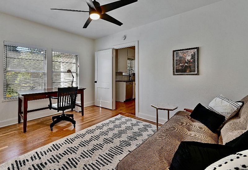 Third bedroom with full size futon and home office set up